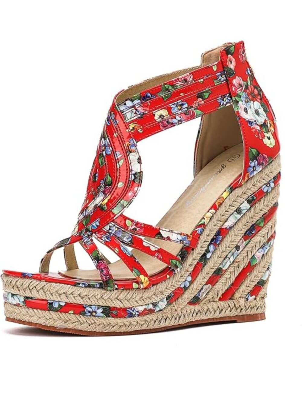 Getmorebeauty Women Espadrille Wedge Floral T Strap Sandals Platform Heels